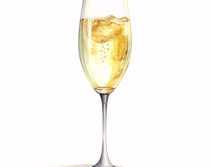Watercolor Champagne Glass Clipart: Celebration Drink Images (JPGs, Commercial Use, Digital Download)