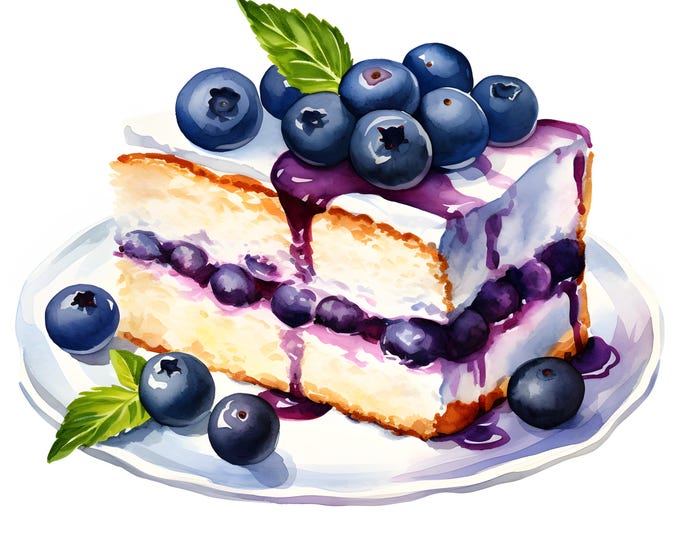 Blueberry Cake Clipart, Blueberry Sweets Images, 10 Watercolor Clip Art, Printable JPGs, Instant Download, Commercial Use, Paper craft
