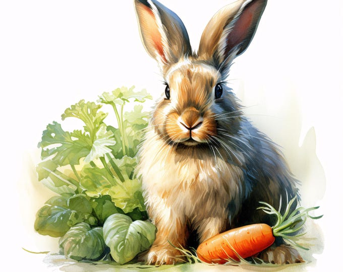 Rabbit Clipart, Bunny Images, 10 Watercolor Clip Art, Printable JPGs, Instant Download, Commercial Use, Paper craft