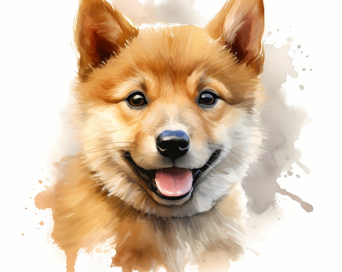 Finnish Spitz Dog Clipart, Puppy Dog Images, 10 Watercolor Clip Art, Printable JPGs, Instant Download, Commercial Use, Paper craft