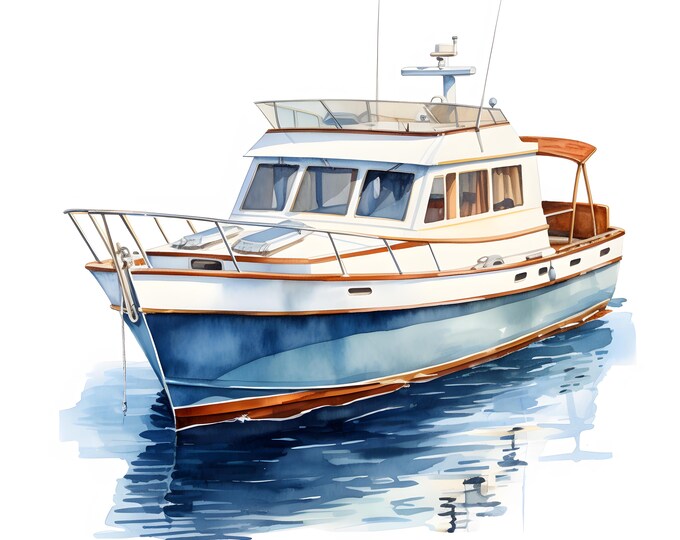 Yacht Clipart, Ship Boat Images, 10 Watercolor Clip Art, Printable JPGs, Instant Download, Commercial Use, Paper craft