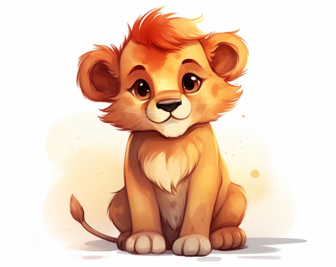 Lion Clipart, Cute Lion Images, 10 Watercolor Clip Art, Printable JPGs, Instant Download, Commercial Use, Paper craft