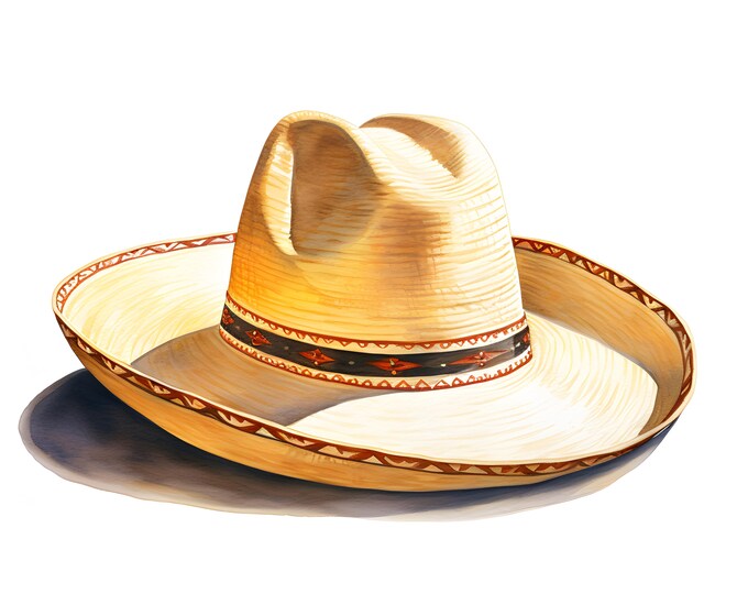 Sombrero Clipart, Mexican Hat Images, 10 Watercolor Clip Art, Printable JPGs, Instant Download, Commercial Use, Paper craft