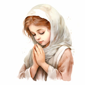 Mädchen beten Clipart, kleine christliche Gebetsbilder, 10 Aquarell Clip Art, druckbare JPGs, sofortiger Download, kommerzielle Nutzung, Papiermodell