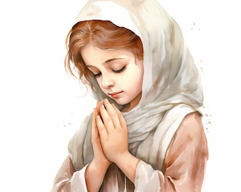 Watercolor Girl Praying Clipart: Christian Images (JPGs, Digital Download)