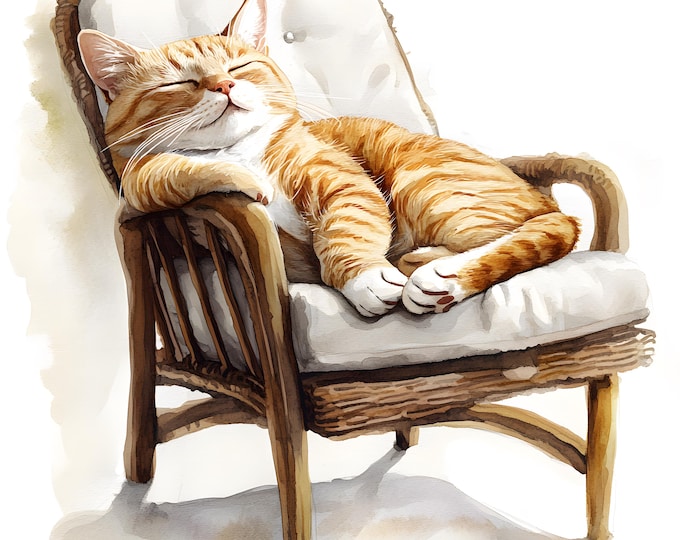 Cat In Chair Clipart, Cat Laying Images, 10 Watercolor Clip Art, Printable JPGs, Instant Download, Commercial Use, Paper craft
