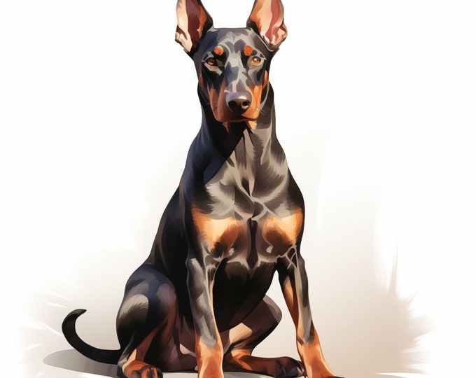 Dobermann Clipart, Doberman Pinscher Dog Images, 10 Watercolor Clip Art, Printable JPGs, Instant Download, Commercial Use, Paper craft