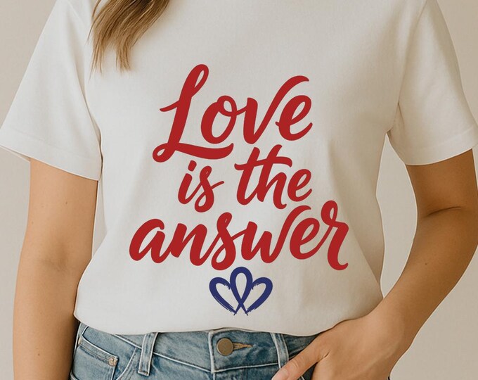 Love is the Answer SVG, Romantic Quote T-Shirt Print, Heart DXF PNG Design for Cricut Silhouette