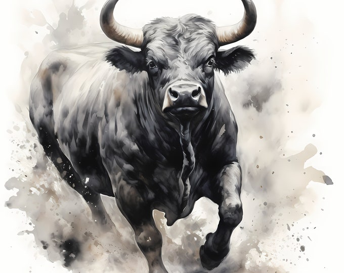 Black Bull Clipart, Angry Bull Images, 10 Watercolor Clip Art, Printable JPGs, Instant Download, Commercial Use, Paper craft