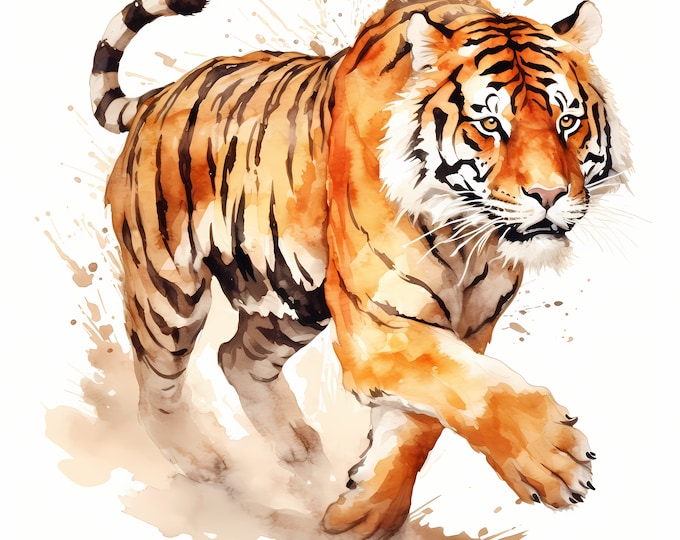 Tiger Clipart, Tiger Running Images, 10 Watercolor Clip Art, Printable JPGs, Instant Download, Commercial Use, Paper craft