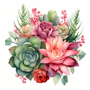 Clipart de plantes succulentes, images de plantes succulentes de cactus, 10 cliparts aquarelle, fichiers JPG imprimables, téléchargement immédiat, usage commercial, créations en papier