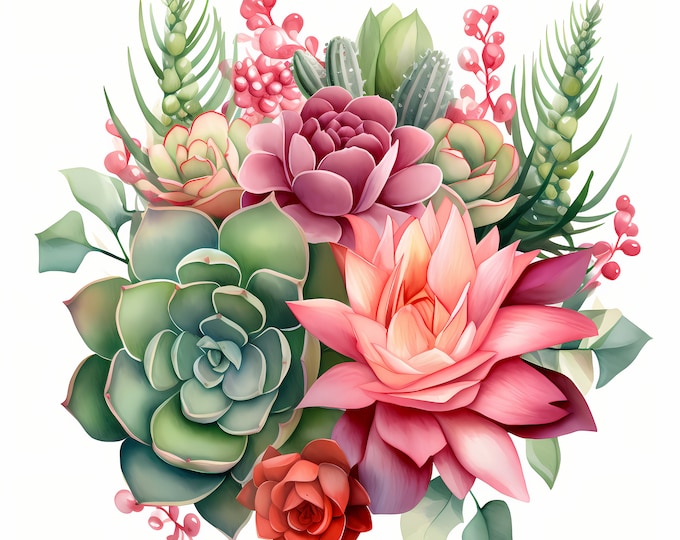 Succulents Clipart, Cactus Succulent Images, 10 Watercolor Clip Art, Printable JPGs, Instant Download, Commercial Use, Paper craft