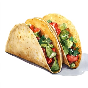 Watercolor Tacos Clipart: Mexican Food Art (JPGs, Commercial Use)