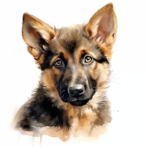 Clipart berger allemand, chiot, images alsaciennes, 10 images clipart aquarelle, fichiers JPG imprimables, téléchargement immédiat, usage commercial, créations en papier