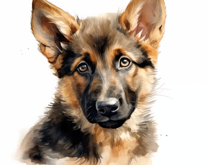 German Shepherd Clipart, Puppy Dog, Alsatian Images, 10 Watercolor Clip Art, Printable JPGs, Instant Download, Commercial Use, Paper craft