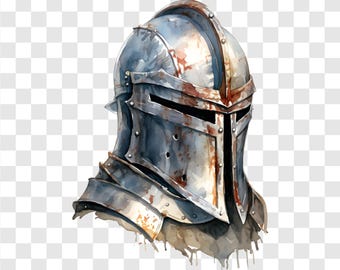 10 PNG Knight Helmet, Medieval Helmet Clipart, Watercolor Clip Art, Instant Download, Commercial Use, Transparent Background