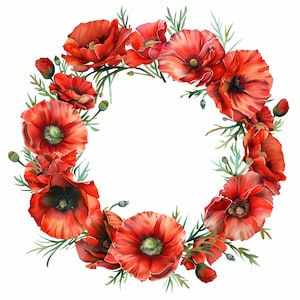 Mohn Kranz Clipart, rote Mohnblumen Bilder, 10 Aquarell Clip Art, druckbare JPGs, Sofort Download, kommerzielle Nutzung, Papiermodell