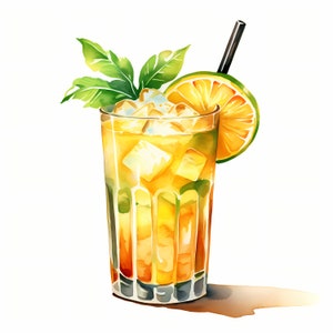 Mai Tai Clipart, Immagini Cocktail Mai Tai, 10 ClipArt ad acquerello, JPG stampabili, Download istantaneo, Uso commerciale, Mestiere con la carta