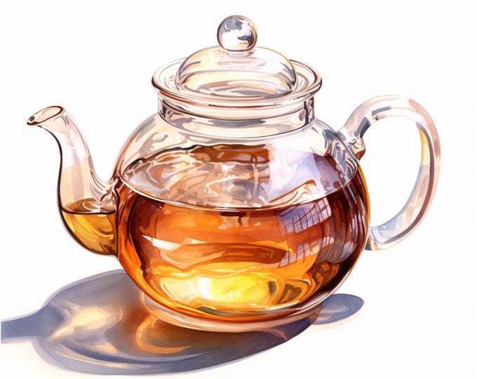 Teapot Clipart, Glass Kettle Images, 10 Watercolor Clip Art, Printable JPGs, Instant Download, Commercial Use, Paper craft