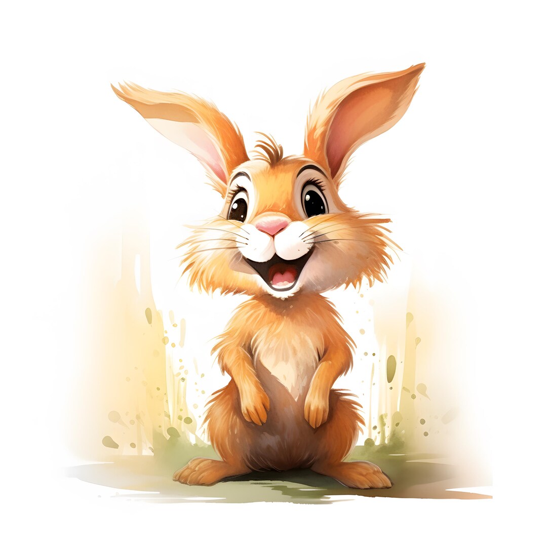 Watercolor Hare Clipart: Cartoon Rabbit JPG Images (digital Download ...