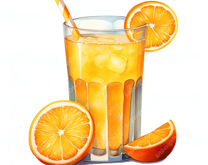 Orange Juice Clipart, Citrus Beverage Images, 10 Watercolor Clip Art, Printable JPGs, Instant Download, Commercial Use, Paper craft