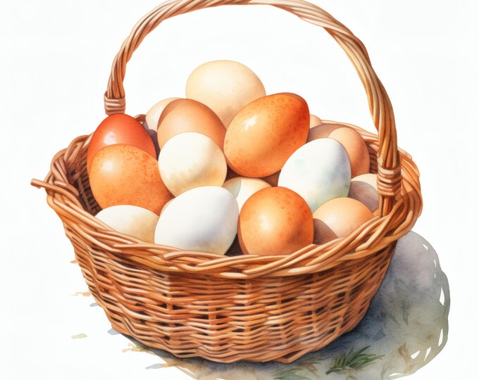 Easter Eggs Basket Clipart, Farm Eggs Images, 10 Watercolor Clip Art, Printable JPGs, Instant Download, Commercial Use, Paper craft