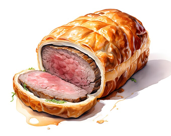 Beef Wellington Clipart, British Food Images, 10 Watercolor Clip Art, Printable JPGs, Instant Download, Commercial Use, Paper craft