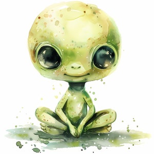Alien Clipart, UFO, Green Aliens Images, 10 Watercolor Clip Art, Printable JPGs, Instant Download, Commercial Use, Paper craft