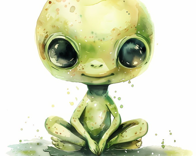 Alien Clipart, UFO, Green Aliens Images, 10 Watercolor Clip Art, Printable JPGs, Instant Download, Commercial Use, Paper craft