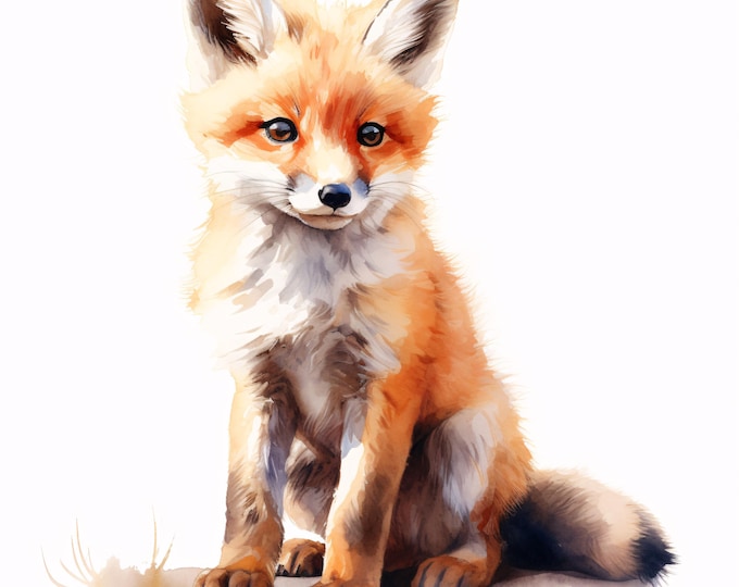 Baby Fox Clipart, Forest Animal Images, 10 Watercolor Clip Art, Printable JPGs, Instant Download, Commercial Use, Paper Craft