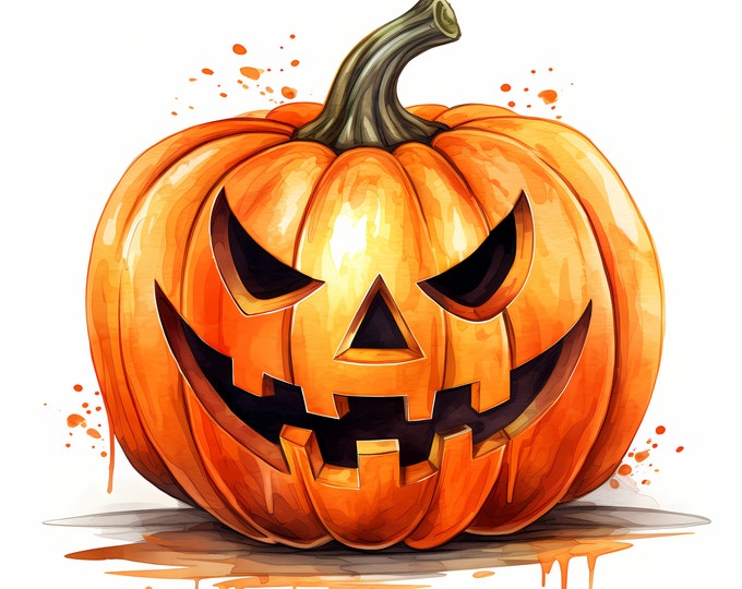Scary Pumpkin Clipart, Halloween Pumpkins Images, 10 Watercolor Clip Art, Printable JPGs, Instant Download, Commercial Use, Paper craft