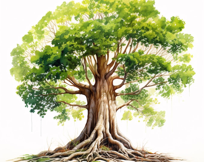 Tree With Roots Clipart, Nature Tree Images, 10 Watercolor Clip Art, Printable JPGs, Instant Download, Commercial Use, Paper Craft