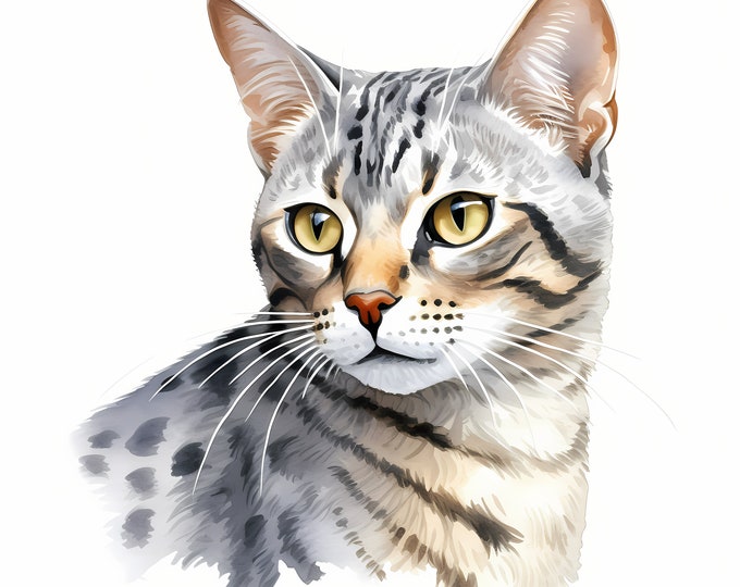 Egyptian Mau Clipart, Egyptian Mau Cat Images, 10 Watercolor Clip Art, Printable JPGs, Instant Download, Commercial Use, Paper craft