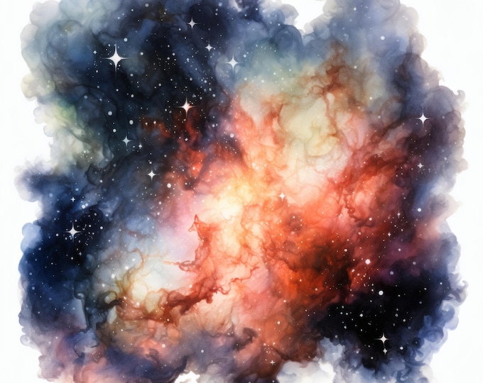 Galaxy Nebula Clipart, Cosmic Space Images, 10 Watercolor Clip Art, Printable JPGs, Instant Download, Commercial Use, Paper Craft