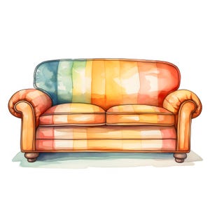 Aquarell Couch Clipart: Gemütliche Sofa Illustration (digitaler Download)