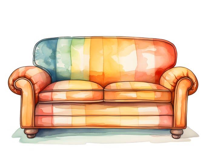 Couch Clipart, Cozy Sofa Images, 10 Watercolor Clip Art, Printable JPGs, Instant Download, Commercial Use, Paper craft