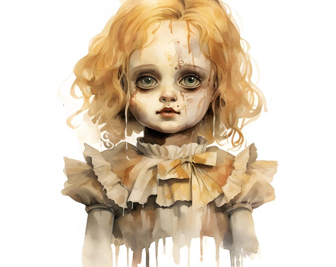 Haunted Doll Clipart, Horror Dolls Images, 10 Watercolor Clip Art, Printable JPGs, Instant Download, Commercial Use, Paper craft