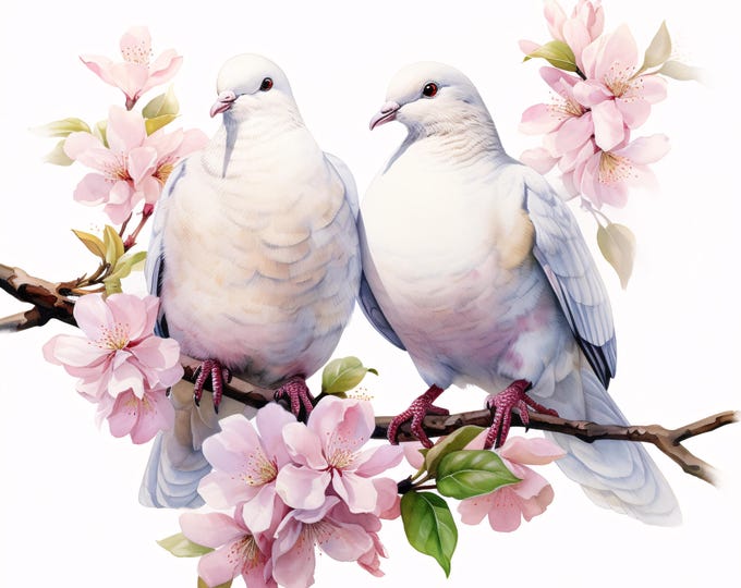 Doves Couple Clipart, Love Bird Images, 10 Watercolor Clip Art, Printable JPGs, Instant Download, Commercial Use, Paper craft