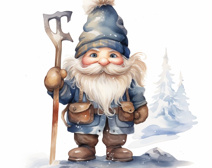 Winter Gnome Clipart, Christmas Gnome Images, 10 Watercolor Clip Art, Printable JPGs, Instant Download, Commercial Use, Paper craft