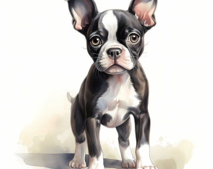 Boston Terrier Dog Clipart, Puppy Dog Images, 10 Watercolor Clip Art, Printable JPGs, Instant Download, Commercial Use, Paper craft