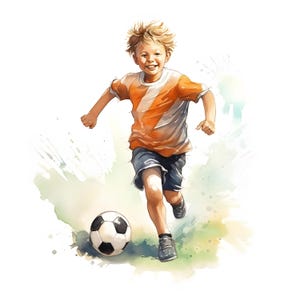 Soccer Clipart, Soccer Boy Images, 10 Watercolor Clip Art, Printable JPGs, Instant Download, Commercial Use, Paper craft