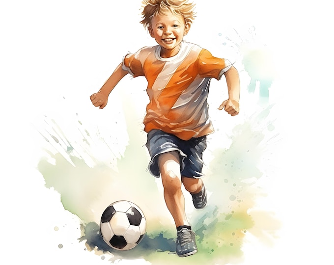 Soccer Clipart, Soccer Boy Images, 10 Watercolor Clip Art, Printable JPGs, Instant Download, Commercial Use, Paper craft