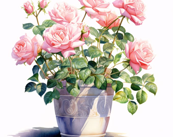 Pink Roses Clipart, Blooming Flower Images, 10 Watercolor Clip Art, Printable JPGs, Instant Download, Commercial Use, Paper craft