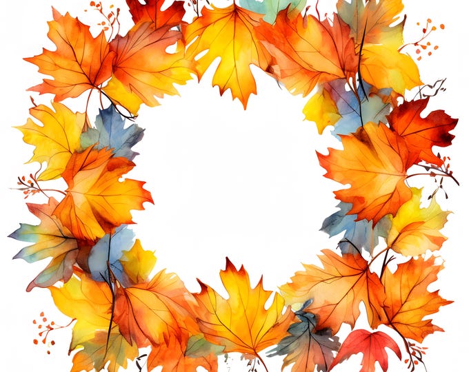 Leaves Frame Clipart, Autumn Leaves Frame Images, 10 Watercolor Clip Art, Printable JPGs, Instant Download, Commercial Use, Paper craft