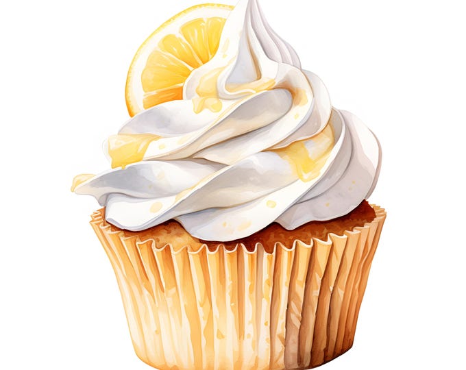Lemon Cupcake Clipart, Cupcake With Lemon Slice Images, 10 Watercolor Clip Art, Printable JPGs, Instant Download, Commercial Use
