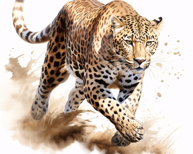 Leopard Clipart, Wild Cat Images, 10 Watercolor Clip Art, Printable JPGs, Instant Download, Commercial Use, Paper craft