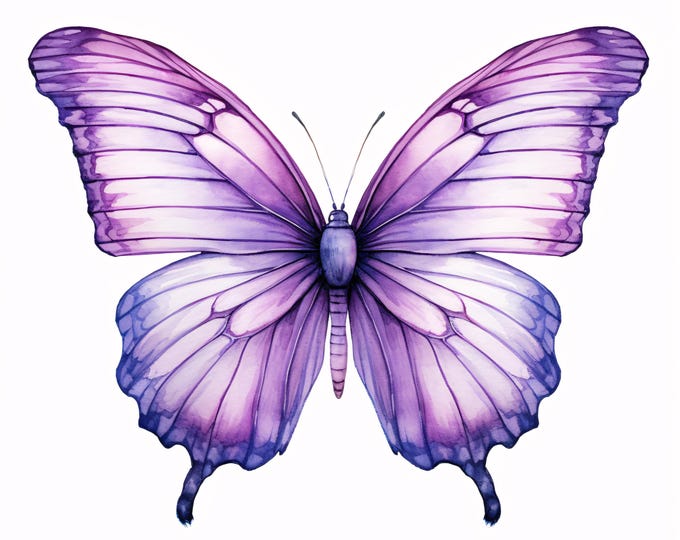 Purple Butterfly Clipart, Insect Wing Images, 10 Watercolor Clip Art, Printable JPGs, Instant Download, Commercial Use, Paper craft