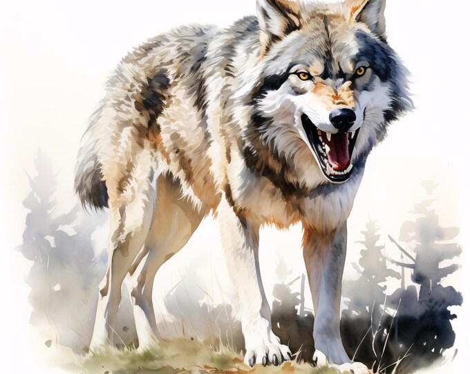 Wolf Clipart, Wild Animal Images, 10 Watercolor Clip Art, Printable JPGs, Instant Download, Commercial Use, Paper craft