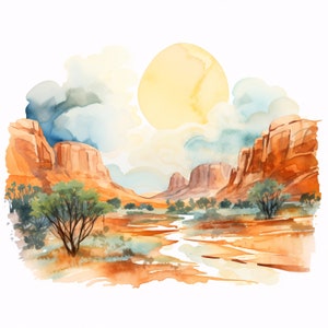 Abstract Landscape Clipart, Nature Landscapes Images, 10 Watercolor Clip Art, Printable JPGs, Instant Download, Commercial Use, Paper craft