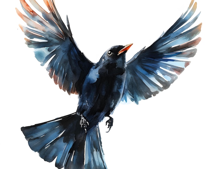 Blackbird Clipart, Flying Blackbird Images, 10 Watercolor Clip Art, Printable JPGs, Instant Download, Commercial Use, Paper craft